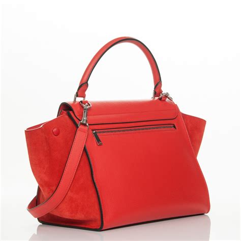 CELINE Drummed Calfskin Suede Medium Trapeze Vermillion 